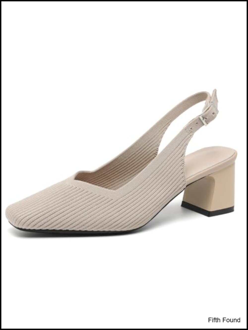 Womens Slingback Heels Square Toe Chunky Block Heel Knit Pumps Dressy Work